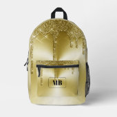 Gouden Metallic Glitter Drup Monogram Bedrukte Rugzak (Voorkant)