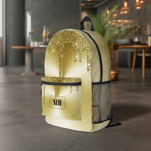 Gouden Metallic Glitter Drup Monogram Bedrukte Rugzak
