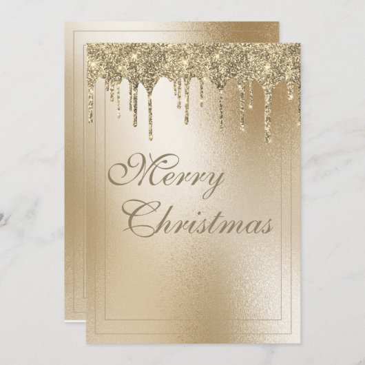 Gouden Metallic Glitter Druppel Elegant Kerstmis Feestdagenkaart (Voorkant / Achterkant)