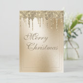 Gouden Metallic Glitter Druppel Elegante Kerstmis Feestdagenkaart (Staand voorkant)