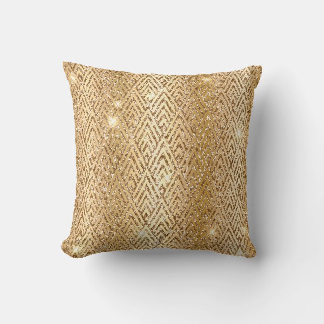 Gouden Metallic Gradiënt & Glitter Glam Art Deco Kussen (Voorkant)