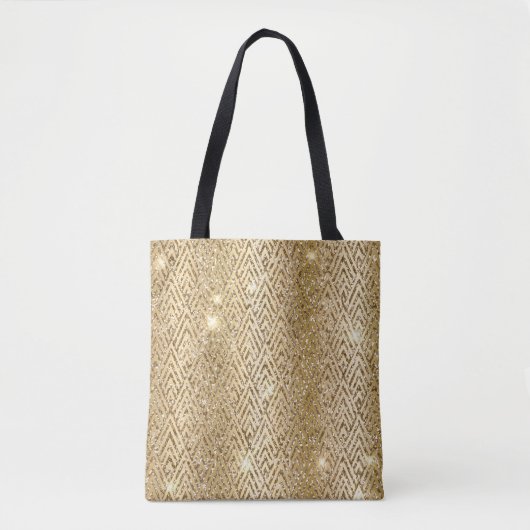 Gouden Metallic Gradiënt & Glitter Glam Art Deco Tote Bag (Voorkant)