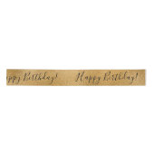 Gouden Metallic Happy Birthday Script Moderner Sat Satijnen Lint (Voorkant)