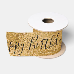 Gouden Metallic Happy Birthday Script Moderner Sat Satijnen Lint