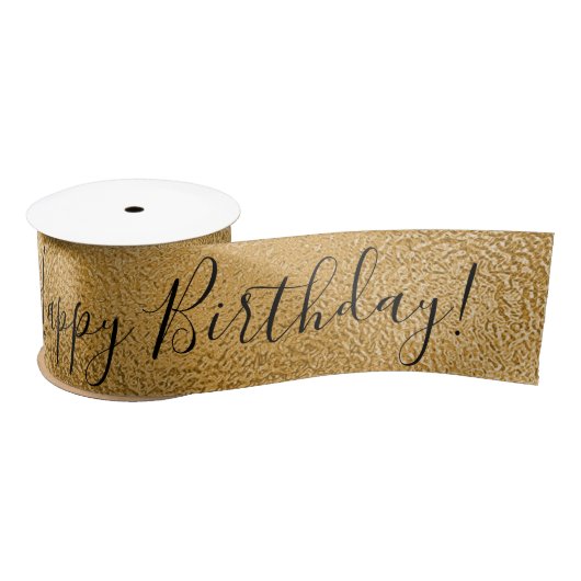 Gouden Metallic Happy Birthday Script Moderner Sat Satijnen Lint (Spoel)