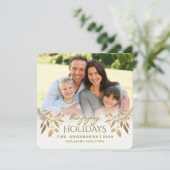 Gouden Metallic Hulstbes Kerst Foto Plat Kaart (Staand voorkant)