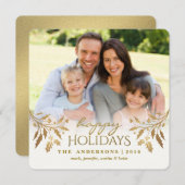 Gouden Metallic Hulstbes Kerst Foto Plat Kaart (Voorkant / Achterkant)