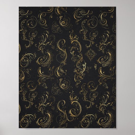Gouden Metallic Kalligrafie Script Kunstposter Poster (Voorkant)