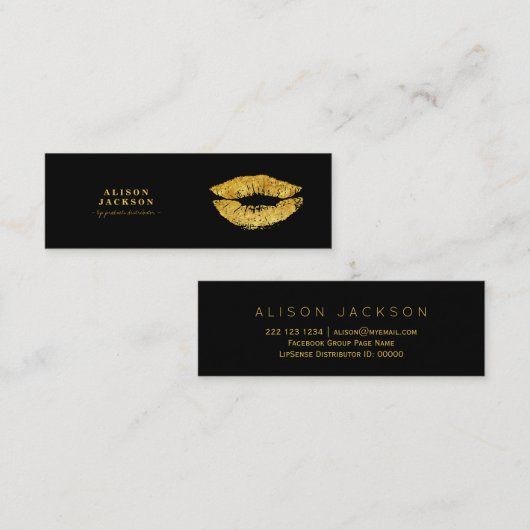 Gouden metallic lippen op zwarte glam make-up arti mini visitekaartje (Voorkant / Achterkant)