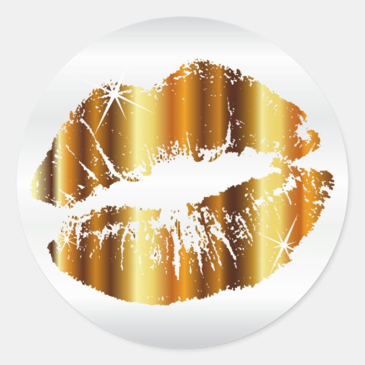Gouden Metallic Lippen Ronde Sticker (Voorkant)