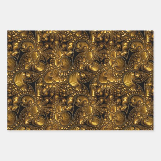 Gouden Metallic look Fractal ontwerpen Inpakpapier Vel (Voorkant)