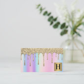 Gouden Metallic Monogram | Glitter Drip | Iridesce Visitekaartje (Staand voorkant)