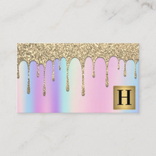 Gouden Metallic Monogram   Glitter Drip   Iridesce Visitekaartje