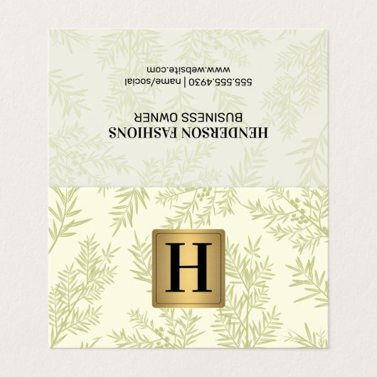 Gouden Metallic Monogram | Jeneverbes Tak Visitekaartje (Buitenkant ongevouwen)