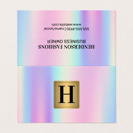Gouden Metallic Monogram | Regenboog Metallic Blen Visitekaartje (Buitenkant ongevouwen)