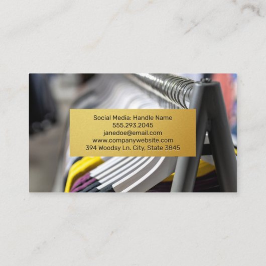 Gouden Metallic Patroon | Hangende Kledingrek Visitekaartje (Achterkant)
