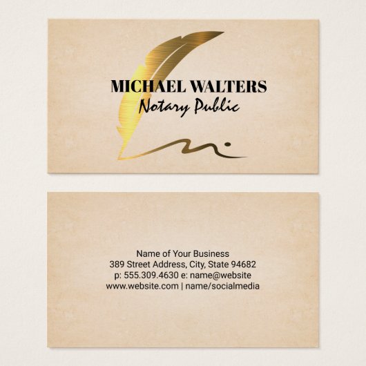 Gouden Metallic Pen Logo | Notaris Visitekaartje (Voorkant /achterkant)