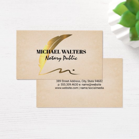 Gouden Metallic Pen Logo | Notaris Visitekaartje (Bureau)