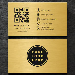 Gouden Metallic Professionele Bedrijfslogo QR-code Visitekaartje