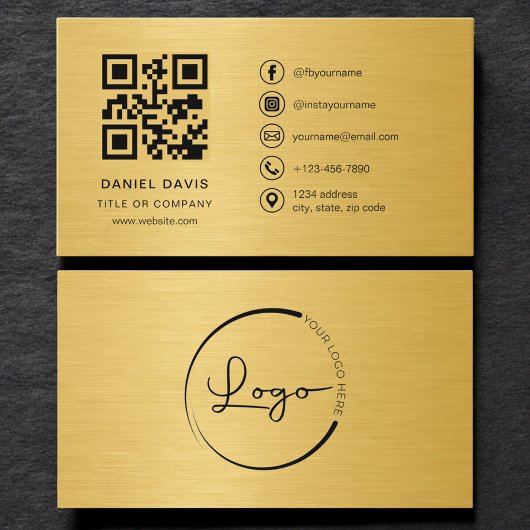 Gouden Metallic Professionele Bedrijfslogo QR-code Visitekaartje