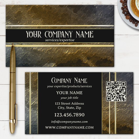 Gouden Metallic QR Professioneel Ontwerp Visitekaartje