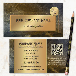 Gouden Metallic QR Professionele Monogram Ontwerp Visitekaartje