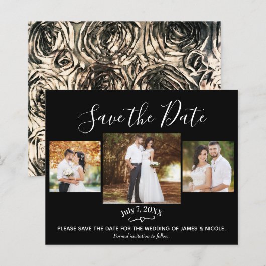 Gouden Metallic Rozen Trouwfoto Save the Date (Voorkant / Achterkant)