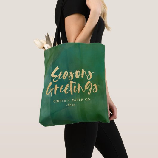 Gouden metallic seizoenen groeten corporate canvas tote bag (Dichtbij)