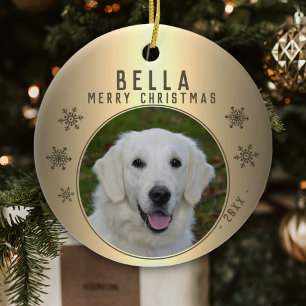 Gouden Metallic Sneeuwvlok Hond Dier Foto Keramisch Ornament