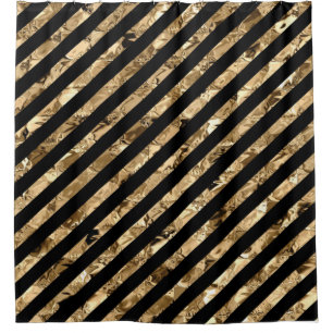 Gouden Metallic Strepen op Zwart Douchegordijn