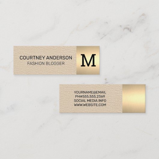 Gouden Metallic Trim | Luxe leder | Monogram Mini Visitekaartje (Voorkant / Achterkant)
