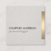 Gouden Metallic Trim Wit Leder Vierkante Visitekaartje (Voorkant)