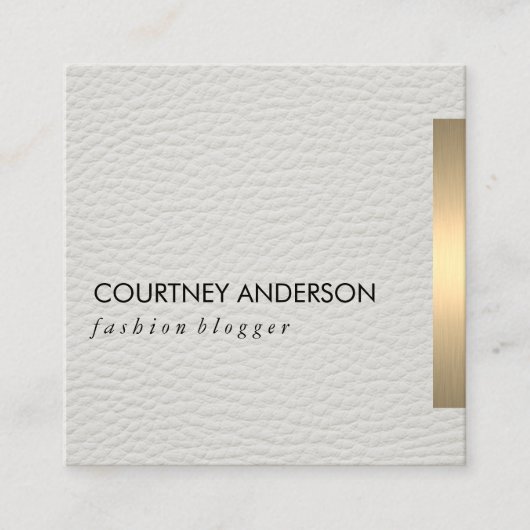 Gouden Metallic Trim Wit Leder Vierkante Visitekaartje (Voorkant)