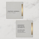 Gouden Metallic Trim Wit Leder Vierkante Visitekaartje (Voorkant / Achterkant)
