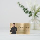 Gouden Metallic Vastgoed QR Code Foto Visitekaartje (Staand voorkant)