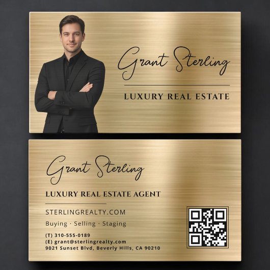 Gouden Metallic Vastgoed QR Code Foto Visitekaartje