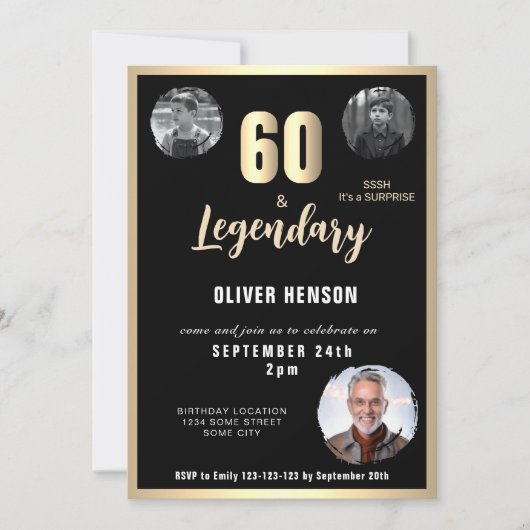 Gouden Metallic Verrassing 3 Foto 60e Verjaardag Kaart (Voorkant)