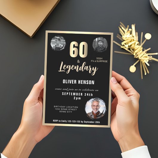 Gouden Metallic Verrassing 3 Foto 60e Verjaardag Kaart