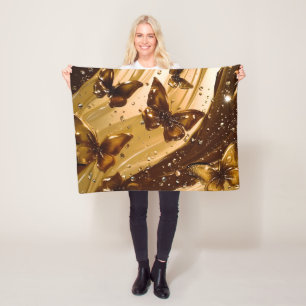 Gouden Metallic Vlinder Glam Abstract Fleece Deken