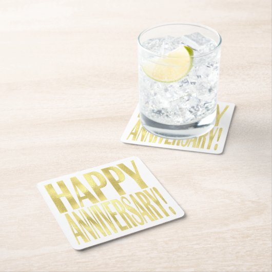 Gouden metallic vrolijke jubileum stijlvolle chic kartonnen onderzetters (Insitu)