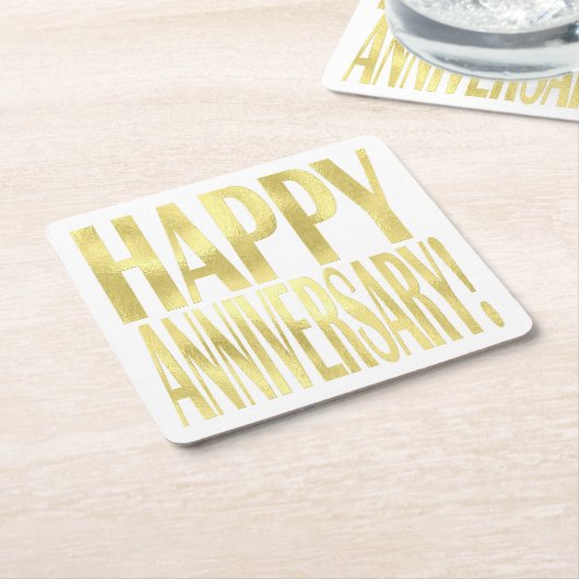 Gouden metallic vrolijke jubileum stijlvolle chic kartonnen onderzetters (Schuin)