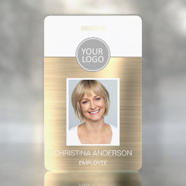 Gouden Metallic Werknemersnaam Logo Foto Zakelijk Badge