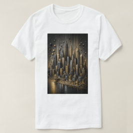 Gouden Metropolis | 3D Micro Mozaïek Skyline T-shirt