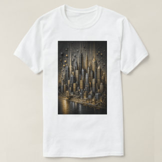 Gouden Metropolis | 3D Micro Mozaïek Skyline T-shirt