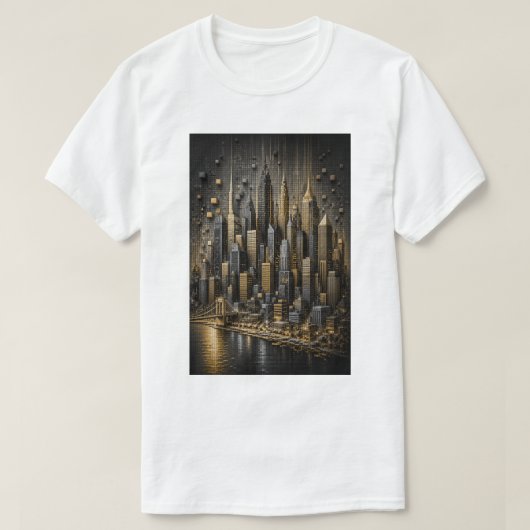 Gouden Metropolis | 3D Micro Mozaïek Skyline T-shirt (Design voorkant)