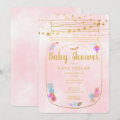 Gouden Metselaarsglas Slingerlichtjes Roze Baby Sh Kaart (Voorkant / Achterkant)