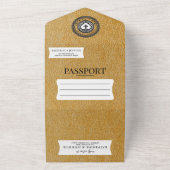 Gouden Mexico Passport bruiloft All In One Uitnodiging (Buitenkant)