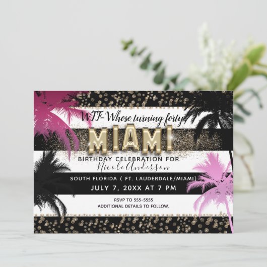 Gouden Miami Glitter Glam Palm Trees Verjaardagsfe Kaart (Staand voorkant)