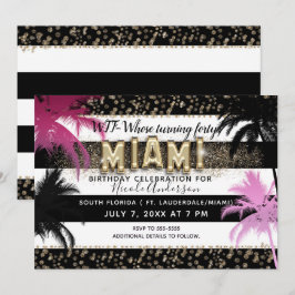 Gouden Miami Glitter Glam Palmboom Verjaardagsfees Kaart