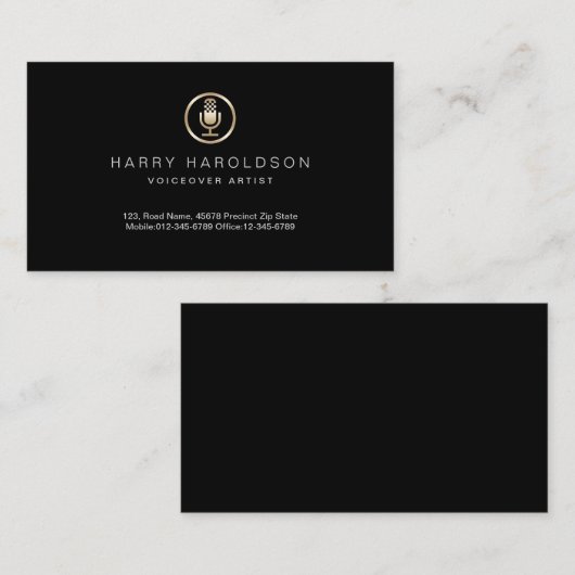 Gouden Microfoon Icon Voiceover Artiest Business K Visitekaartje (Voorkant / Achterkant)